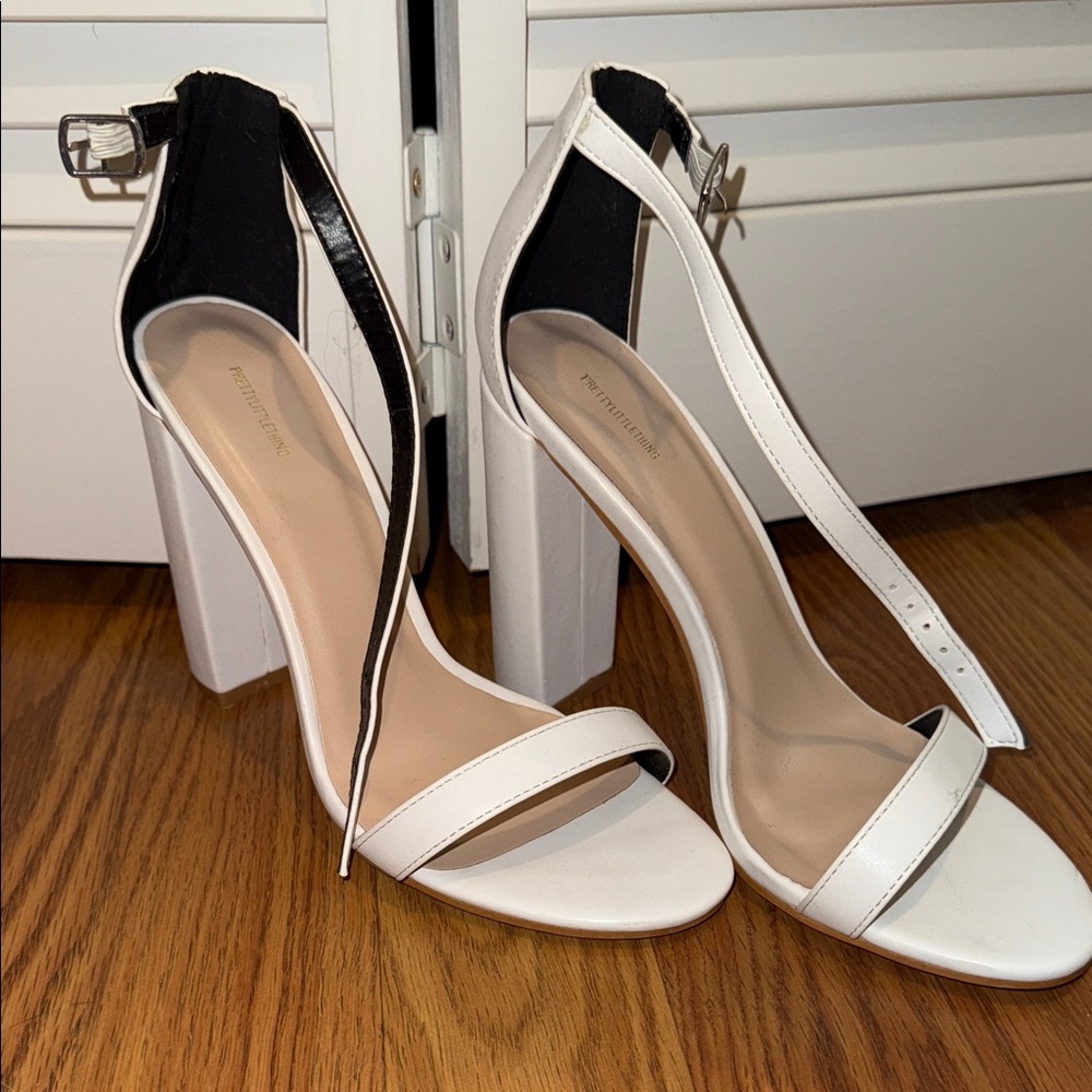 PrettyLittleThing White Ankle Strap Heels